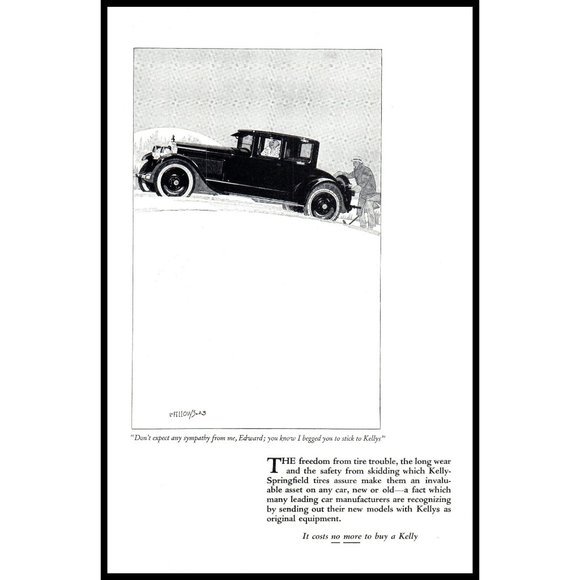 1924 Kelly Springfield Tires Vintage Print Ad Car Flat Tire Winter Wall Art - Picture 1 of 1
